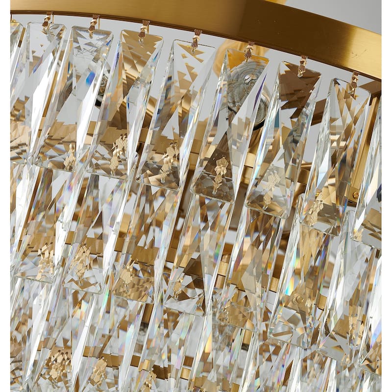 12-Light Gold Metal Chandelier With Clear Crystals - N/A