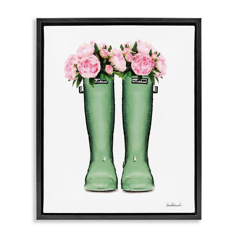 Stupell Country Boots with Peonies Framed Floater Canvas Wall Art Design By Amanda Greenwood - 25 x 31 - Black