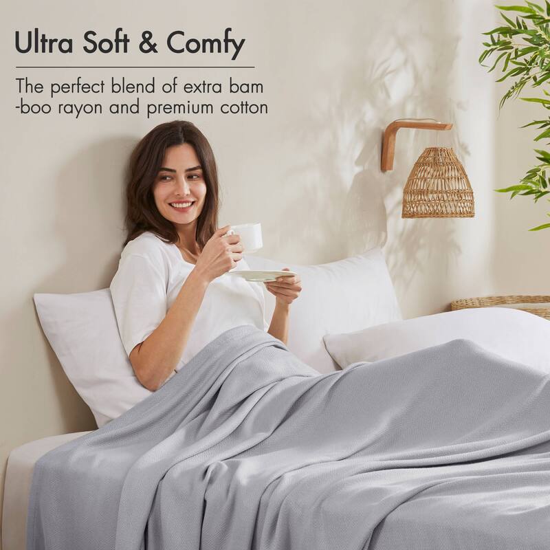 Chelsea Square Rayon from Bamboo Cooling Cotton Lightweight Blanket for Summer Spring
