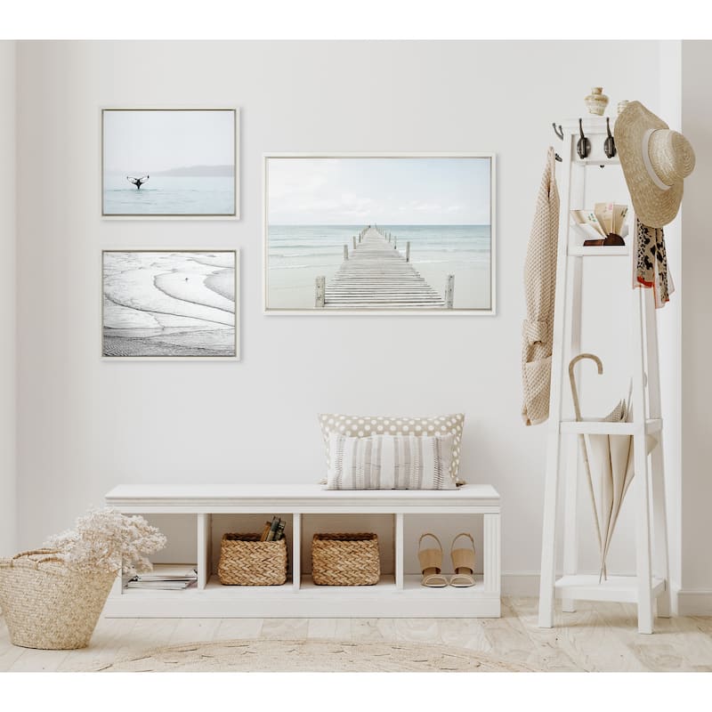 Kate and Laurel Sylvie Ocean Beach Framed Canvas Set - Gray