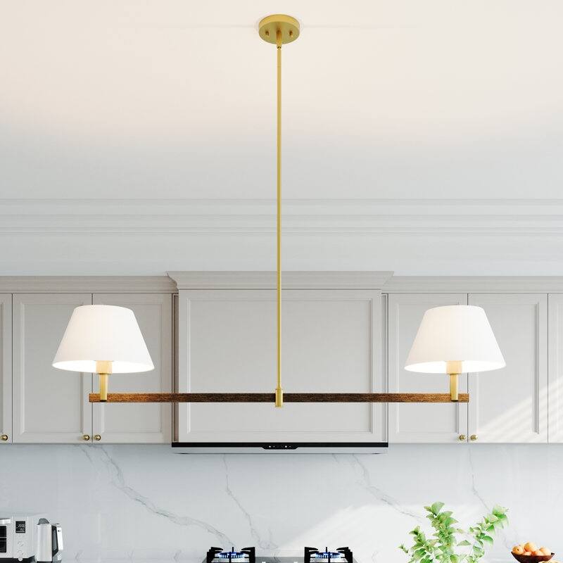 Acroma - 2 Light Gold Dimmable Lamp Shade Chandelier - N/A