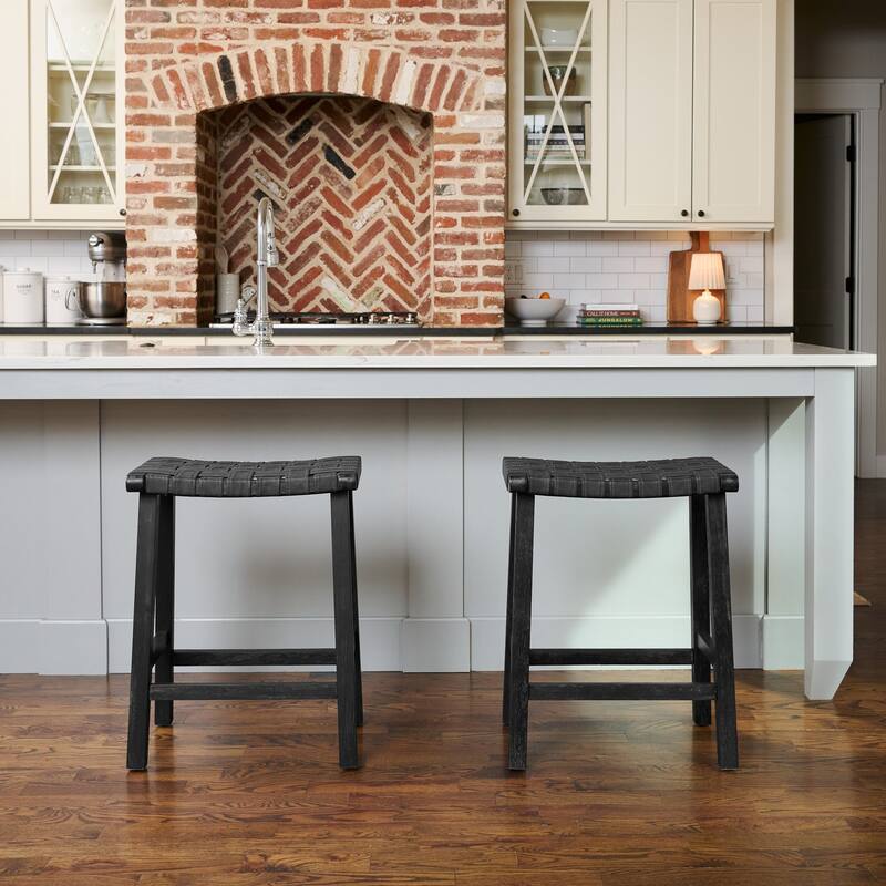 Maven Lane Noah Backless Kitchen Dining Stool with Vegan Leather