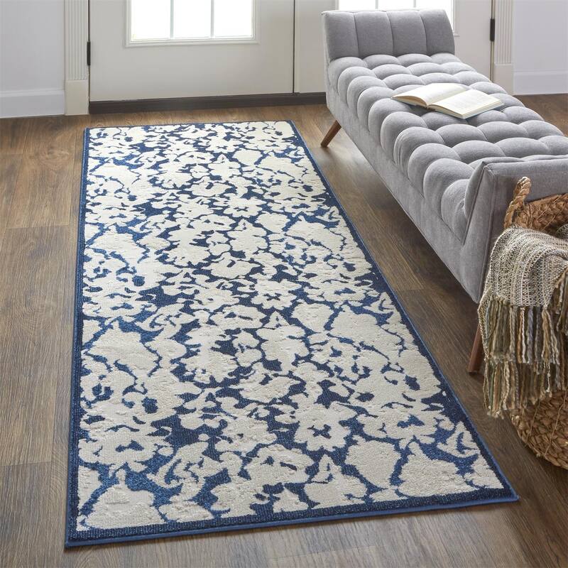 Meera Abstract Floral Rug, Ivory/Ink/Deep Blue, Area Rug