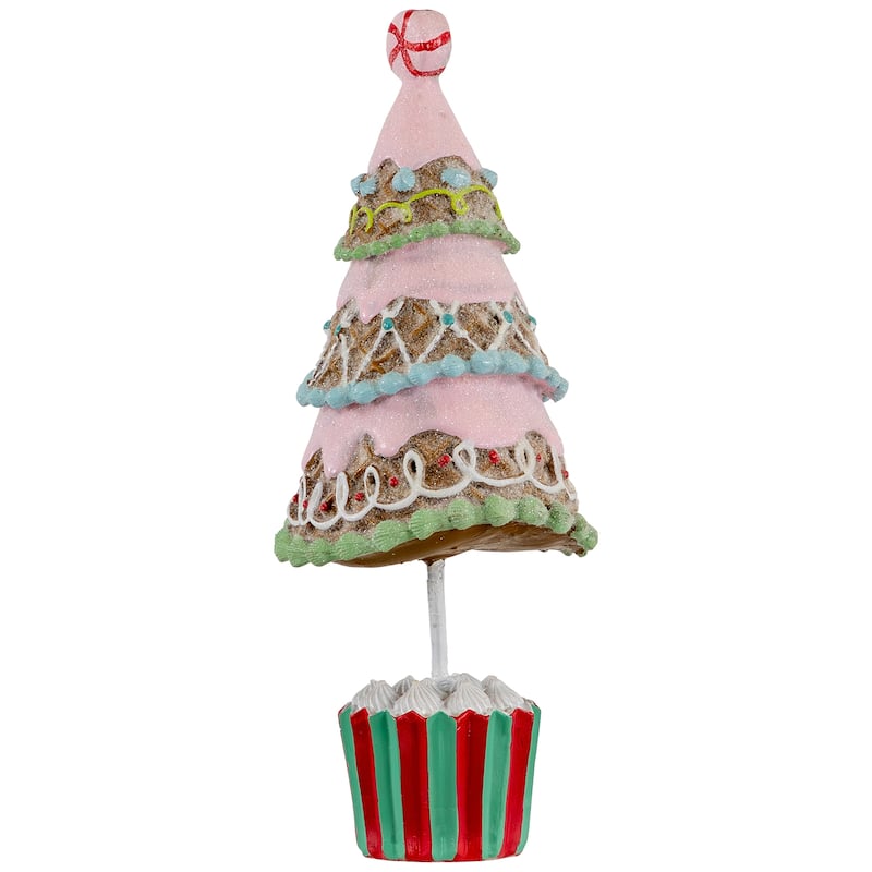 10.25" Pink Frosting and Waffle Cone Christmas Cupcake Tree Tabletop Centerpiece
