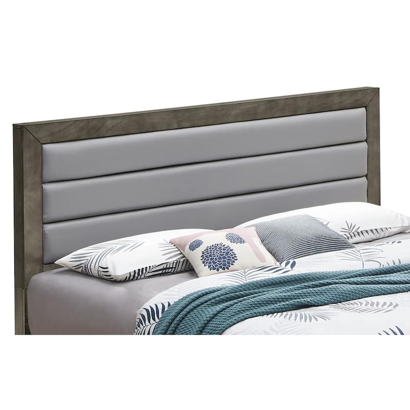 Roomfitters Upholstered Platform Bed Frame with Horizontal Channel Padded Headboard, No Box Spring Needed