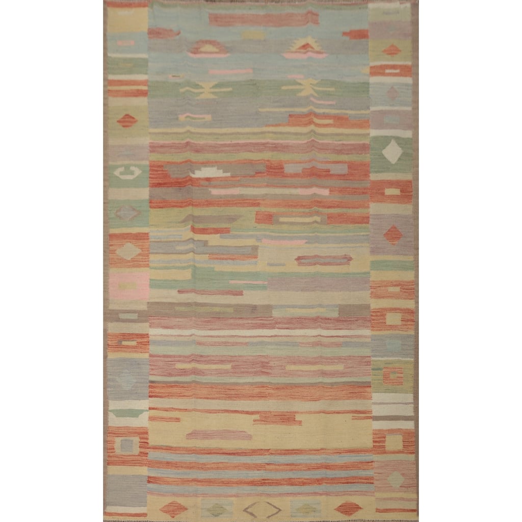 Hand Woven Southwestern Wool Multi-Colored Geometric Area Rug - 8' 1'' X 4' 11''