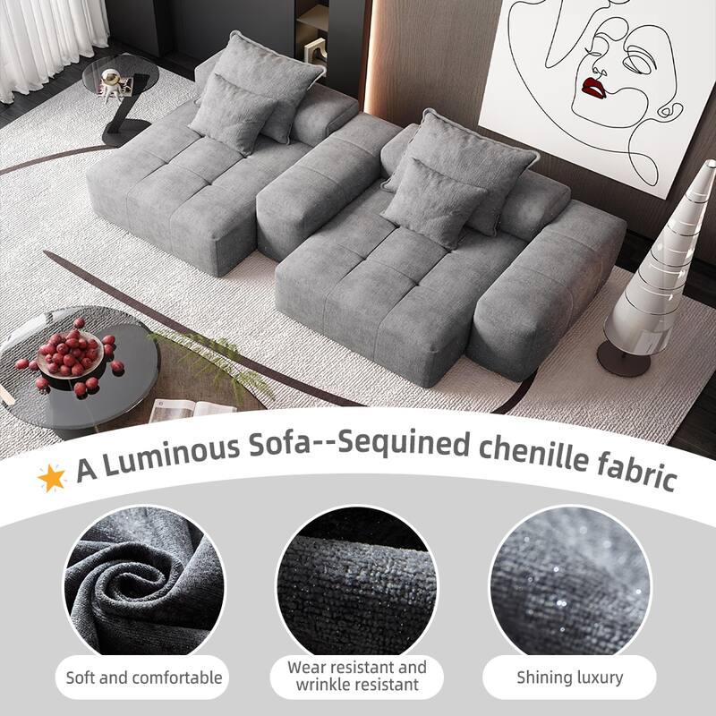 Modern Oversized Modular Sectional Sofa, Grey, Foam+Spring, No Assembly Required
