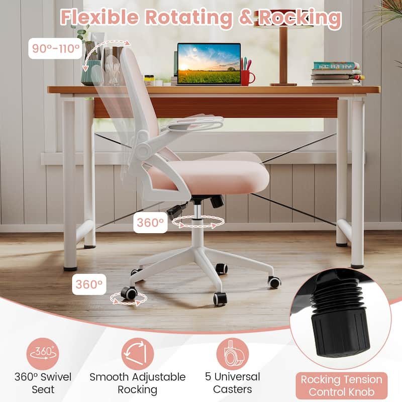 Breathable Mesh Adjustable Desk Chair with Lumbar Support and Sponge Cushion Flip-up Armrests - 25" x 25" x 36"-39"