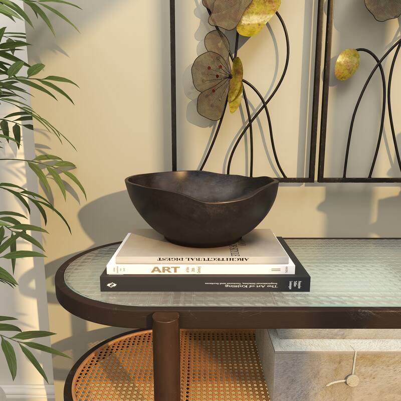 Teak Wood Handmade Decorative Bowl with Natural Grooves - Brown or Black - Roche River Decor