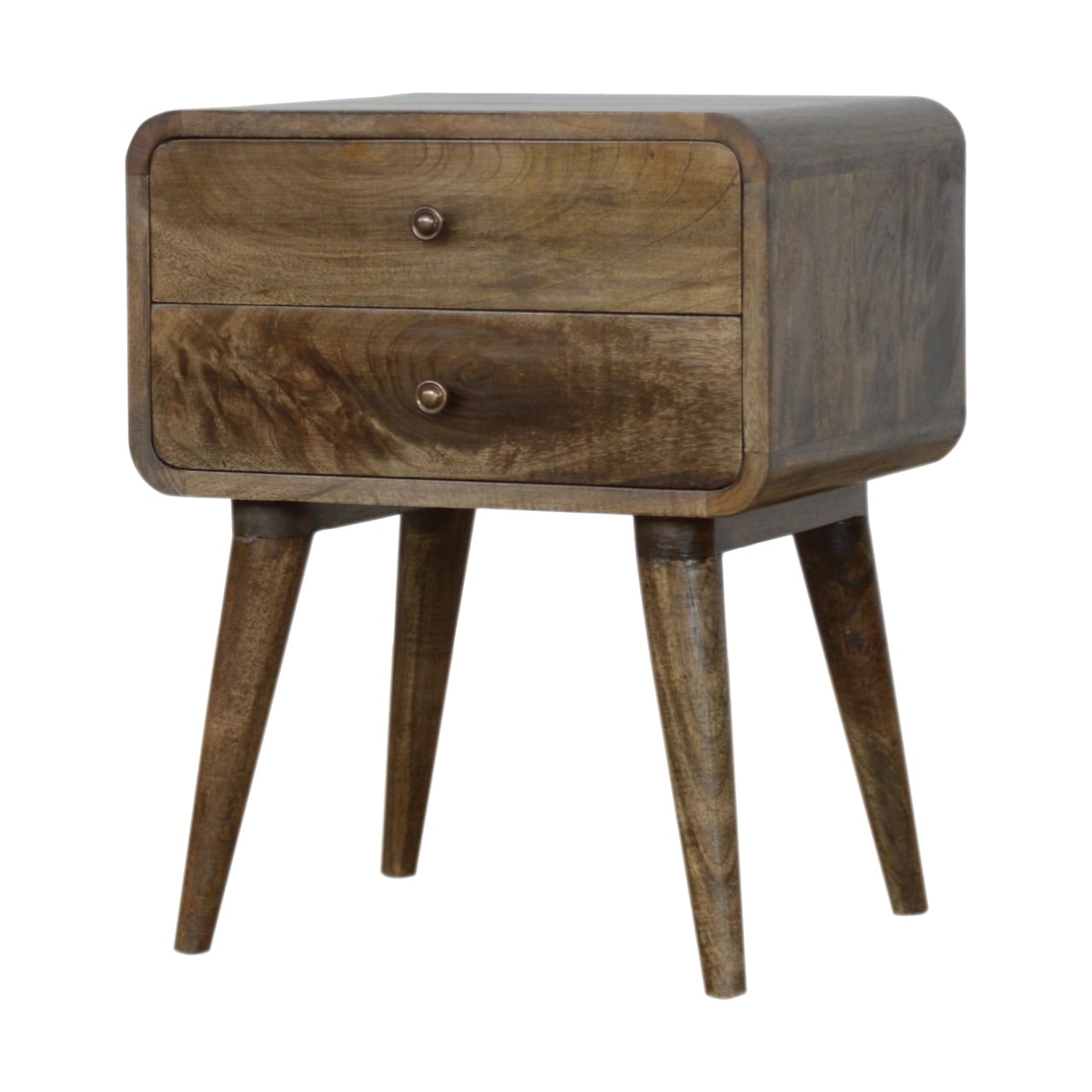Artisan Furniture Solid Wood Curved Classic Grey Washed Nightstand,2 Drawers