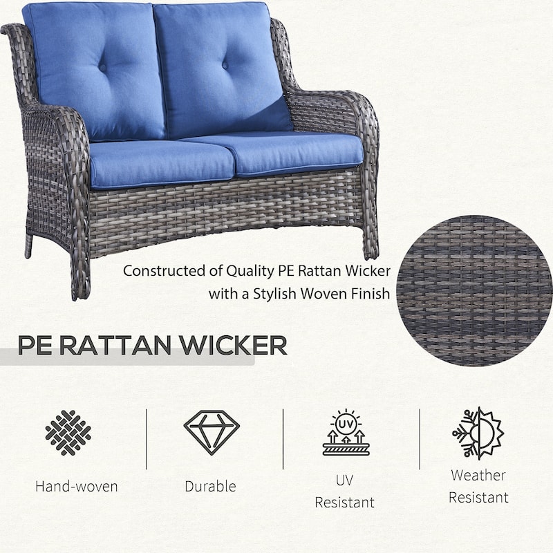 Pocassy Outdoor Loveseat Sofa 2-Seat PE Rattan