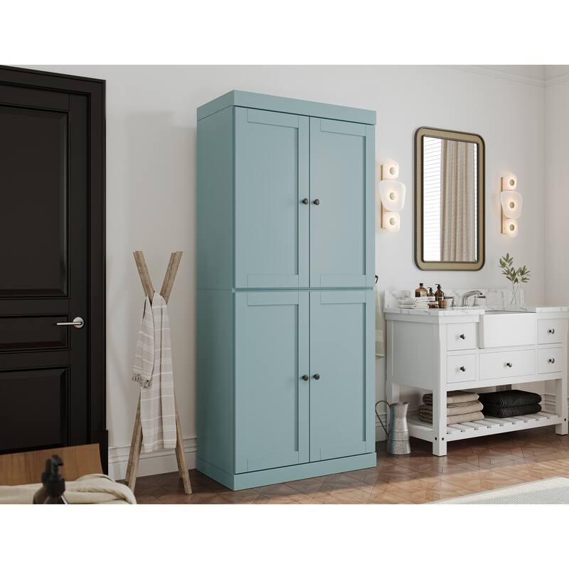 Palace Imports 100% Solid Wood 32" Bathroom Storage Cabinet with Shaker Doors and Adjustable Shelves - Aqua Blue