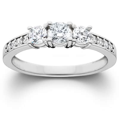 1ct 3-Stone Diamond Engagement Round Brilliant Cut Ring White Gold