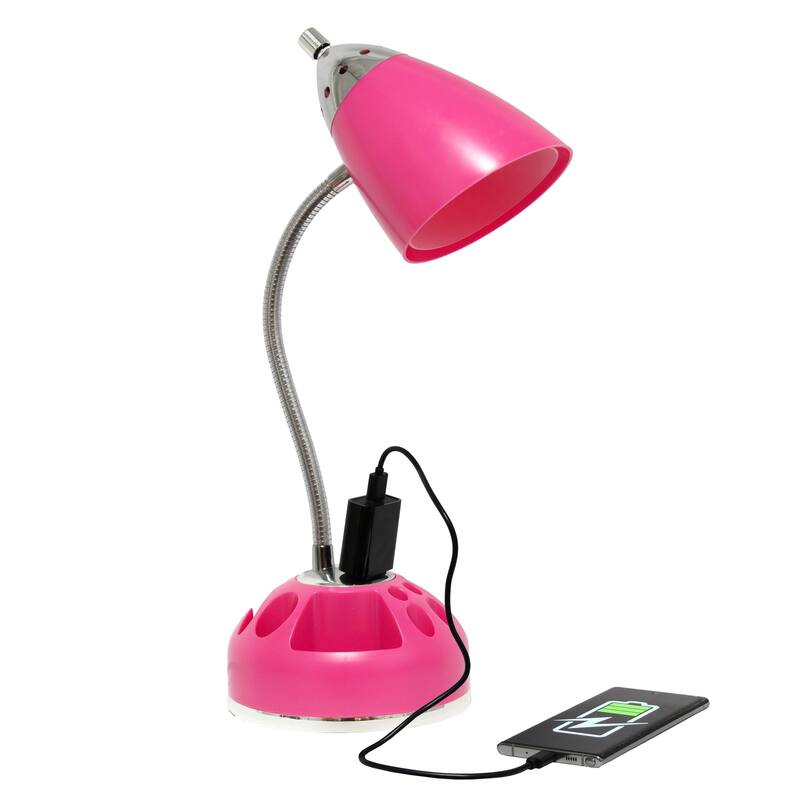 12.75 in. Pink Finish Table Lamp with Pink Shade, Desk Lamp for Writing and Computer Desks