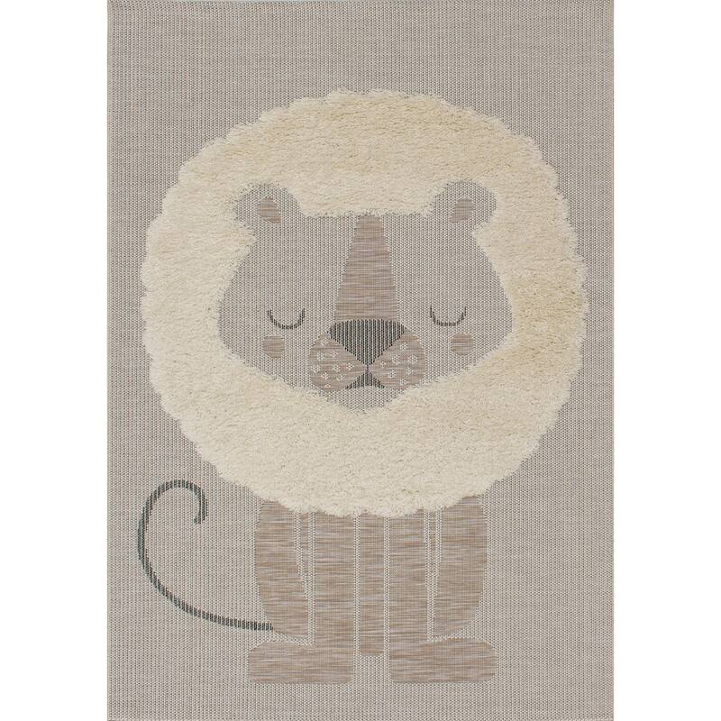 Kids Collection - Beige/Cream Textured Lion Area Rug