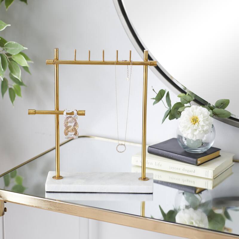 Marble Jewelry Stand with Rectangular Base - Gold - Roche River Decor