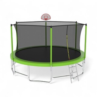 KISRAIS 16FT Trampoline with Balance Bar & Basketball Hoop&Ball - Green