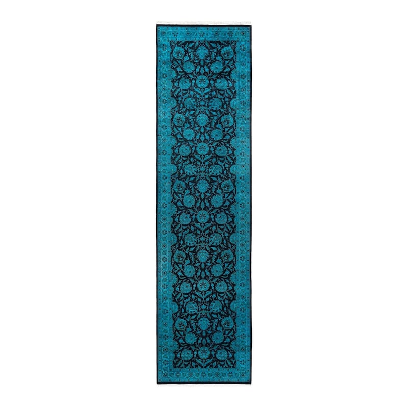 Fine Vibrance, One-of-a-Kind Hand-Knotted Runner Rug - Blue, 2' 6" x 9' 10" - 2' 6" x 9' 10"
