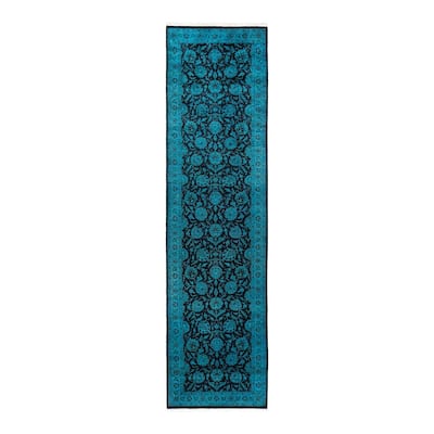 Fine Vibrance, One-of-a-Kind Hand-Knotted Runner Rug - Blue, 2' 6" x 9' 10" - 2' 6" x 9' 10"