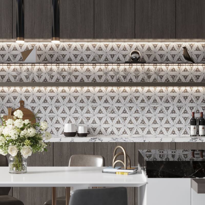 Apollo tile 9 x 10 Stellare Polished Calacatta Gold, Glacier Terrazzo, Atlantic Gray Marble Tile (3.14 sq ft/case) - 5 Pack
