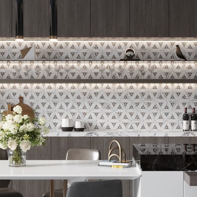 Apollo tile 9 x 10 Stellare Polished Calacatta Gold, Glacier Terrazzo, Atlantic Gray Marble Tile (3.14 sq ft/case) - 5 Pack