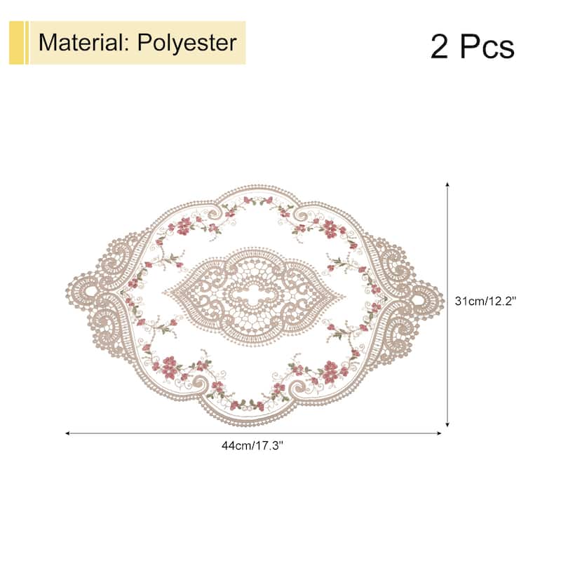 2Pack 12x17in Retro Lace Placemat Oval French Crochet Doilies - 12x17-in - Gray Brown