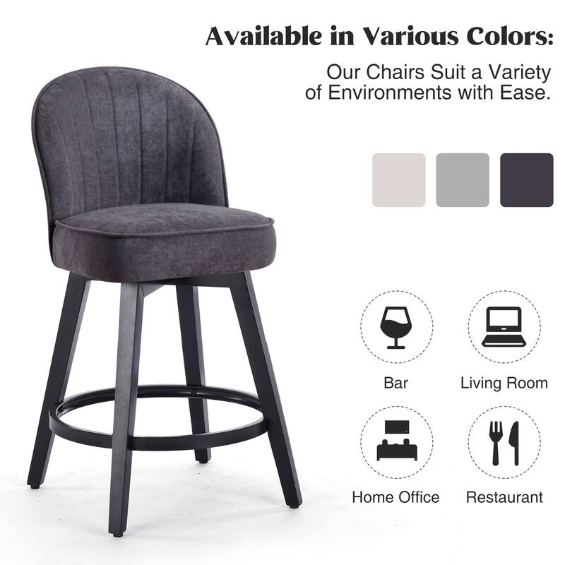 HOMYKA Swivel Bar Stool with Wood Legs Set of 2 - N/A