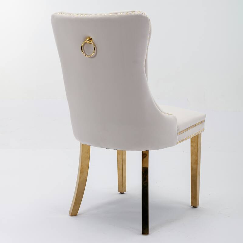 Set of 2 Contemporary High-End Tufted Upholstered Dining Chair with Nailhead & Stainless Steel Legs