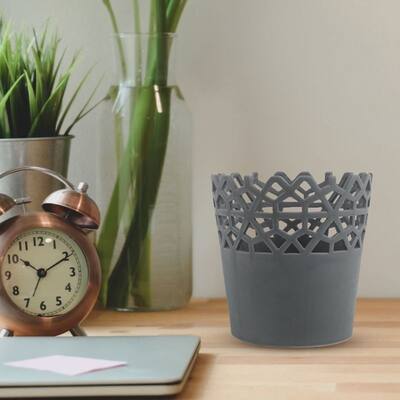 Matte Gray Ceramic Planter Pot with Artistic Cutouts