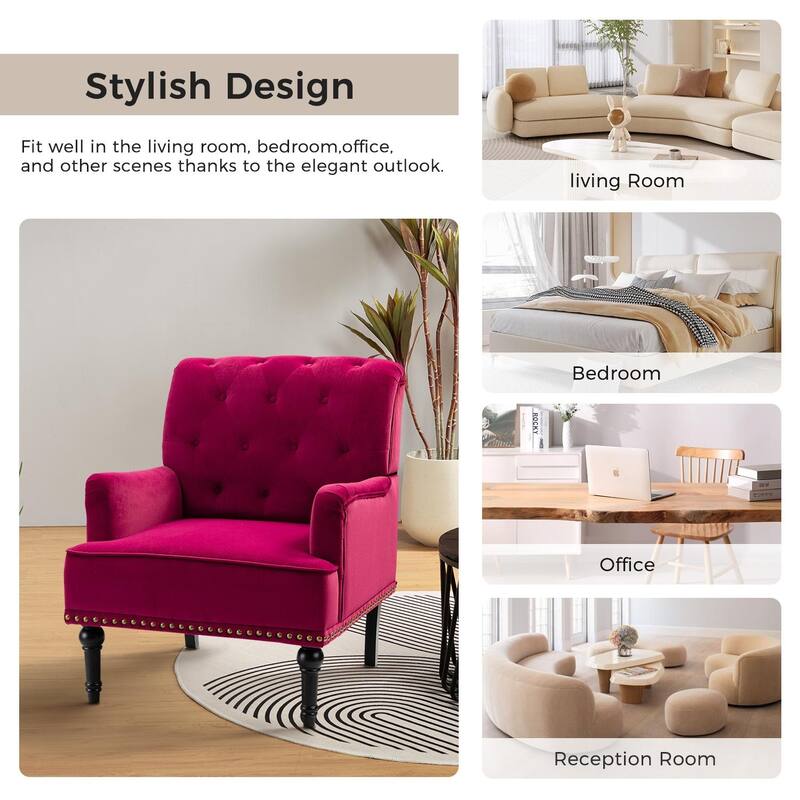 Geltrude Transitional Upholstered Button Tufted Club Chair with turned wooden Legs by HULALA HOME