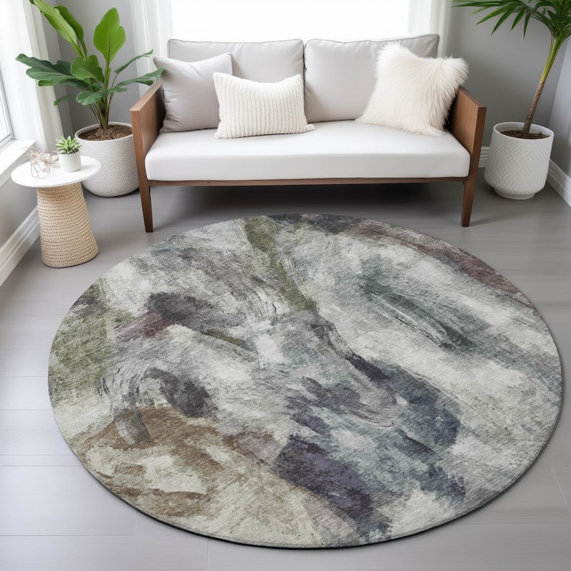 Machine Washable Indoor/Outdoor Modern Brushstrokes Chantille Rug
