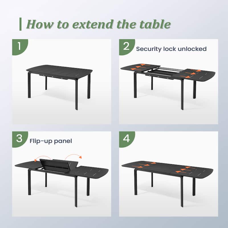 9PC Outdoor Aluminum Expandable Patio Dining Table Extension Table with Floding Chair