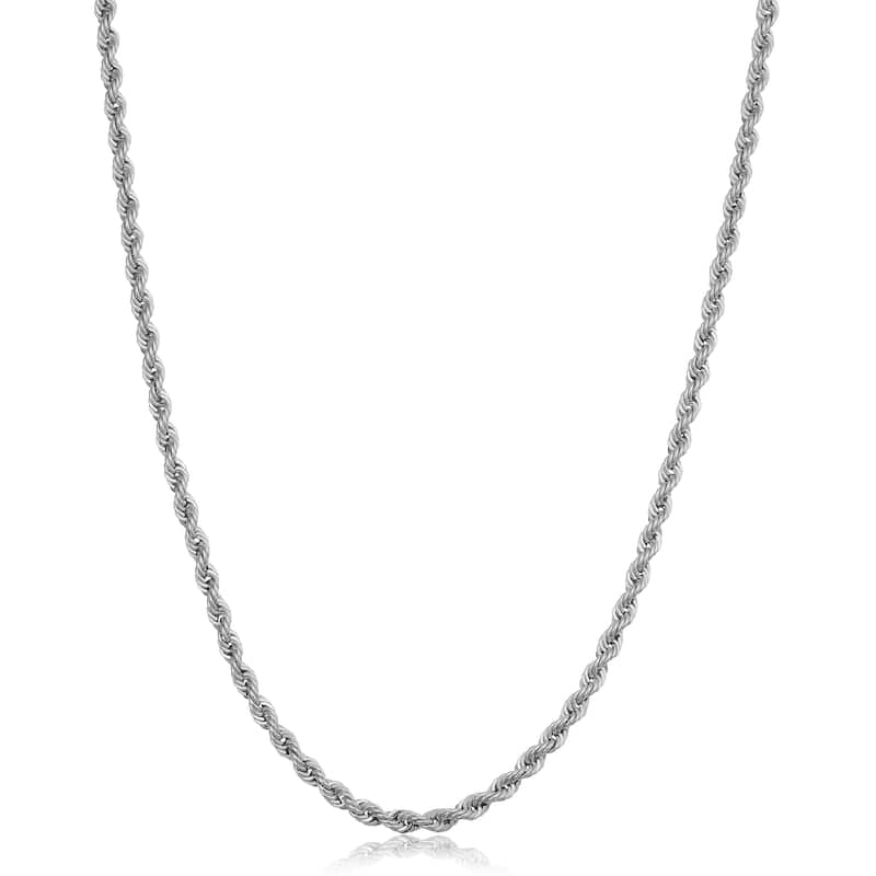10k White Gold 2.6 millimeter Rope Chain Necklace for Men and Women