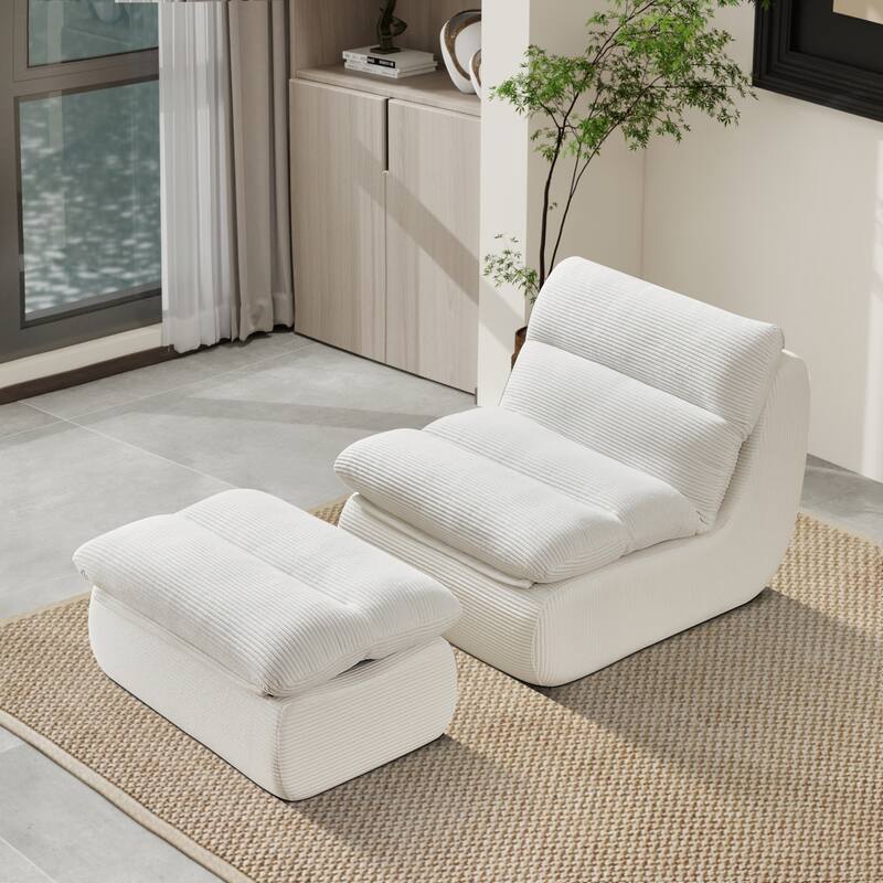 34" Modern Single Sofa Upholstered Sponge Couch with Ottoman for Small Space