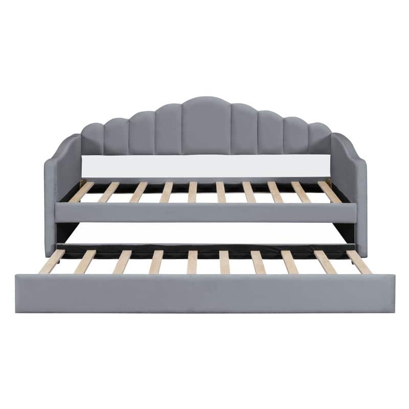 Twin size Upholstered Daybed with Trundle and USB Charging Ports,Velvet Sofa Bed