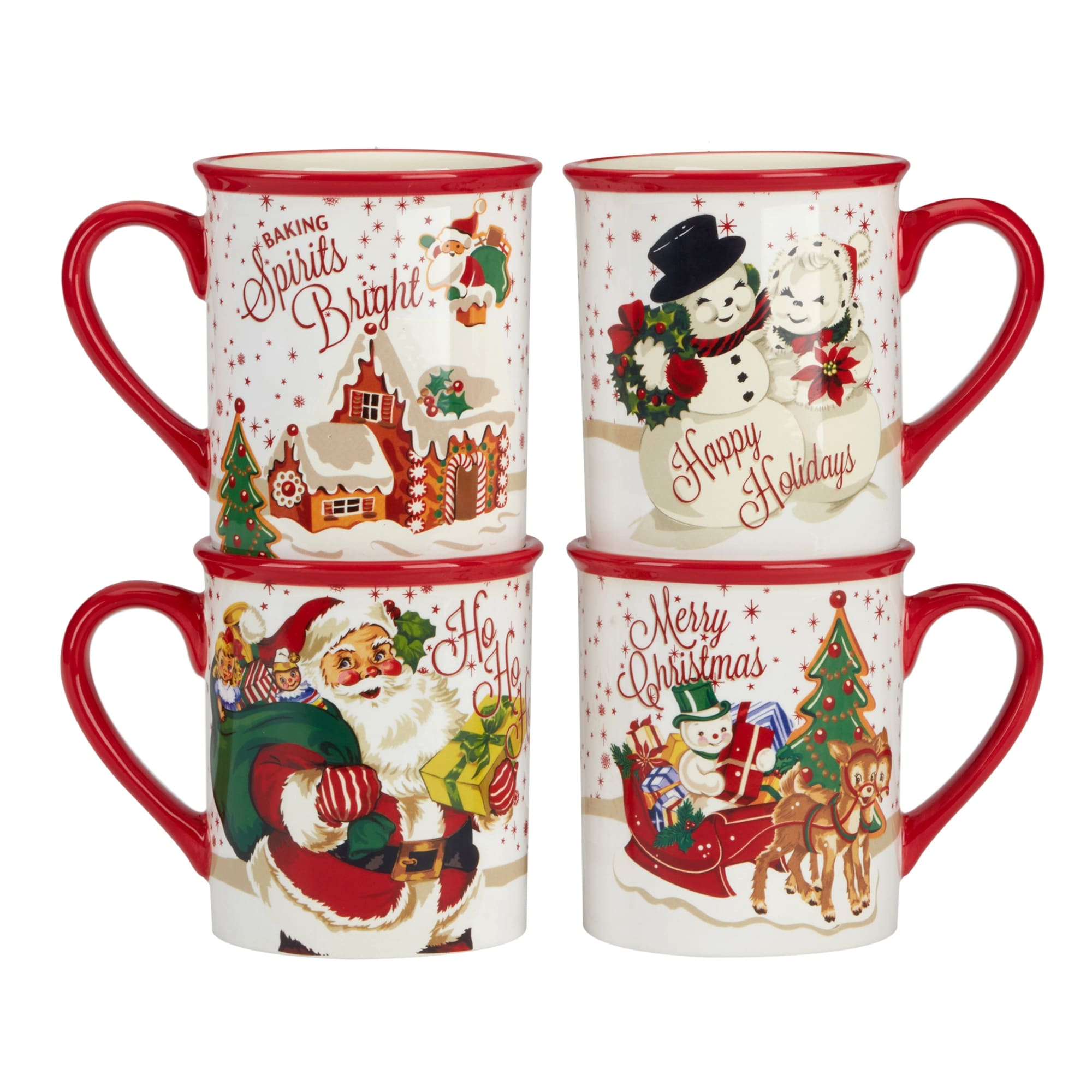 Certified International Santa's Retro 18 oz. Mugs, Set of 4
