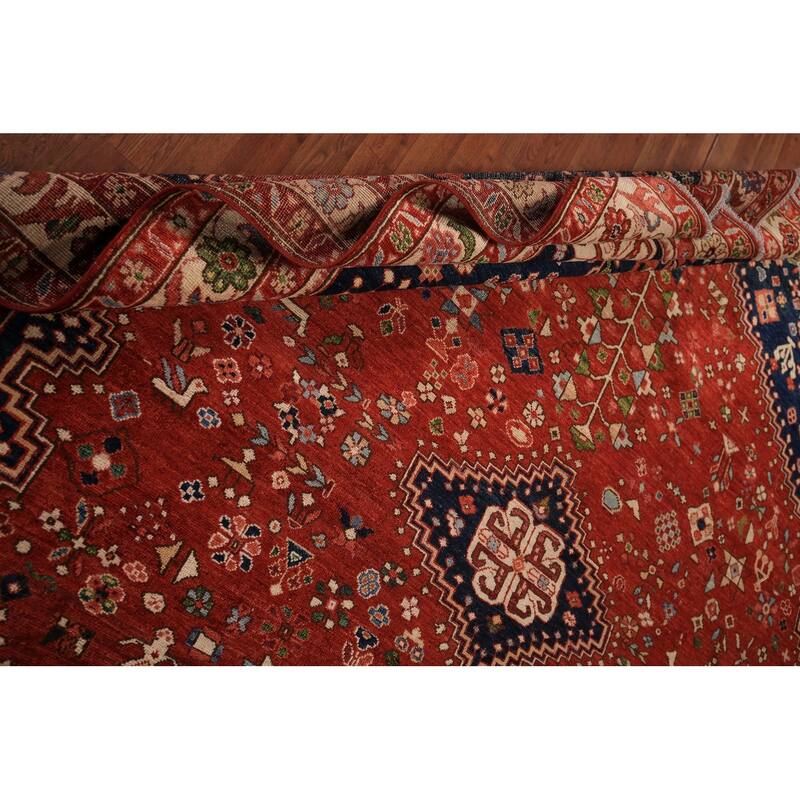 Tribal Geometric Yalameh Vegetable Dye Rug Hand-Knotted Wool Carpet - 9'0" x 11'6"