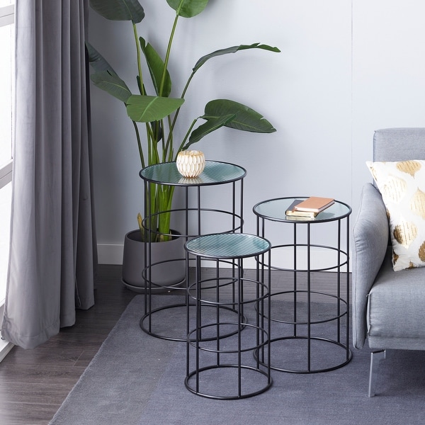 Black Iron Contemporary Accent Table (Set of 3) - 17 x 16 x 24Round