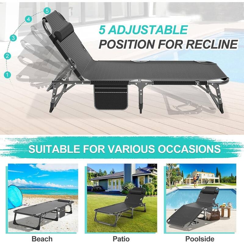3-in-1 Patio Lounge Chair, Folding Heavy Duty Chaise