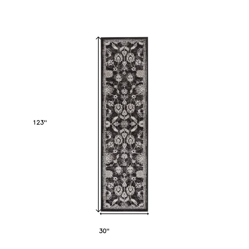Qemak Power Loomed Floral Modern Stain Resistant Area Rug By HomeRoots - 10' Runner