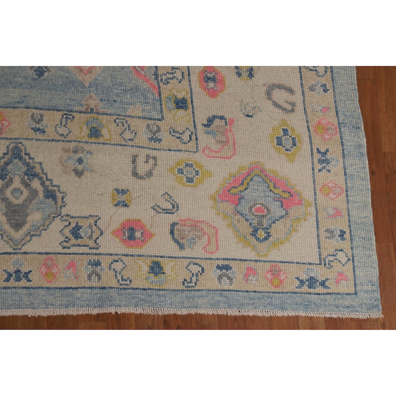 Hand Knotted Oriental 100% Wool Carpet Transitional All-Over Navy Blue & Blues Oushak Area Rug - 12' 11'' X 9' 5''
