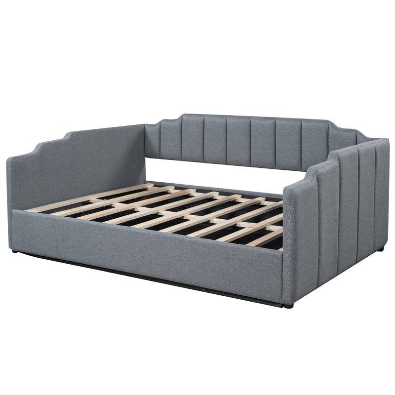 Full Size Gray Upholstered Daybed with Underneath Storage