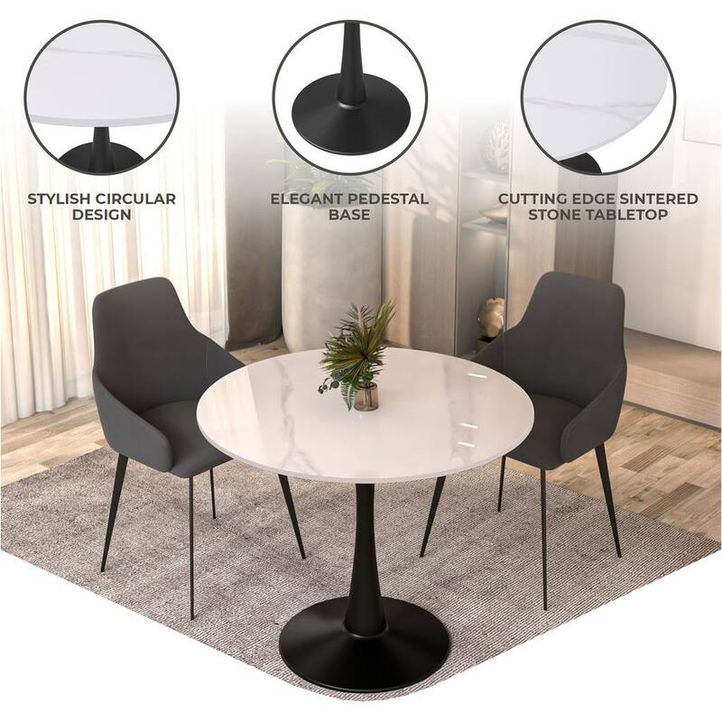 LeisureMod Round Dining Table 31" Sintered Stone Tabletop