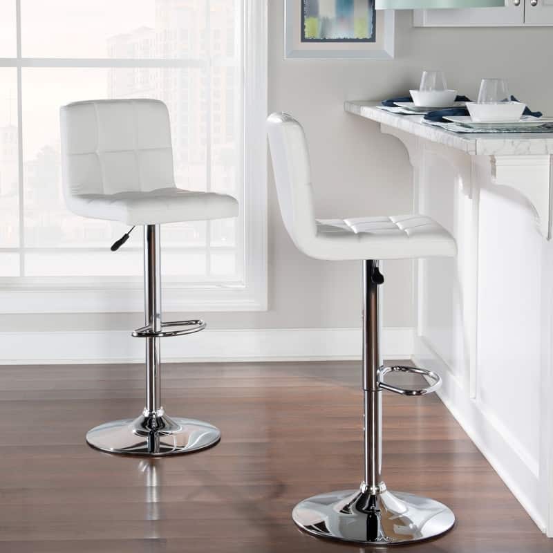 Roxie Faux Leather Adjustable Height Bar Stool - White