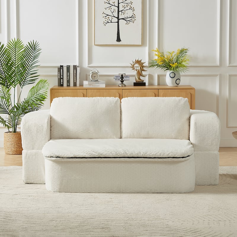2-in-1 Folding Futon Loveseat Couch Convertible into Sleeper Sofa Bed - Cream