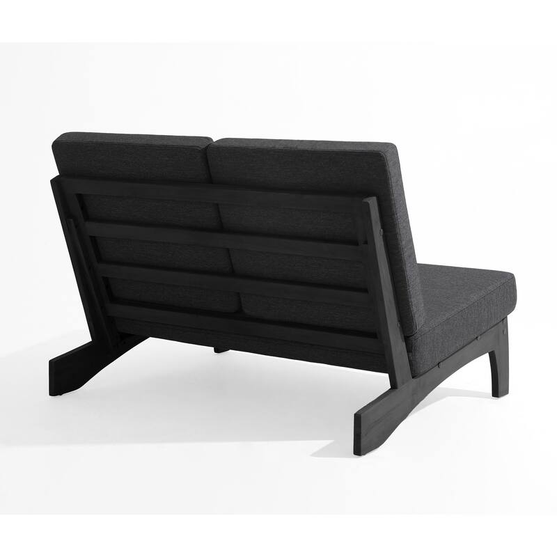 4Piece Wood Outdoor Loveseat Chair Conversation Set with Table Cushion
