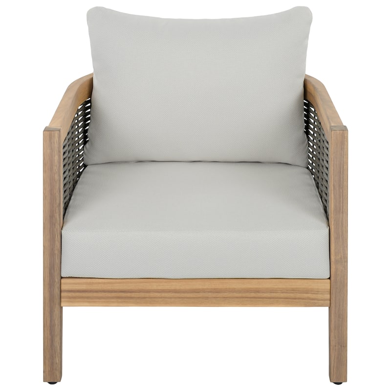 SAFAVIEH Outdoor Living Amanda Chair [SET of 2] - 28"W x 30"D x 25"H - Oak/Ivory