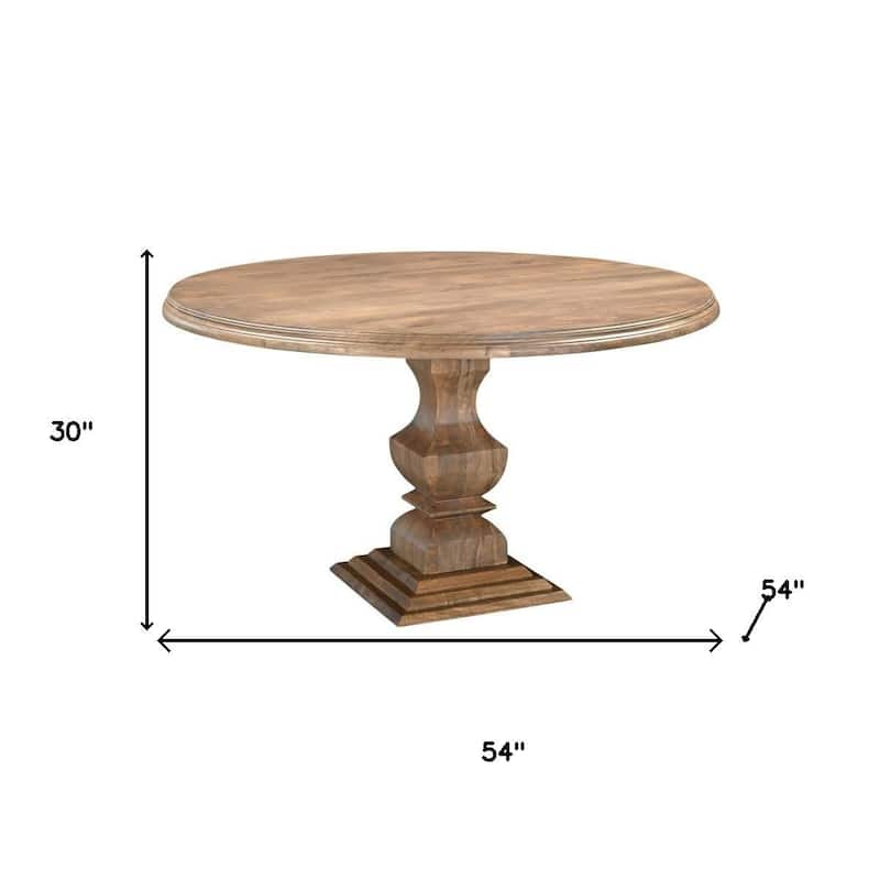 HomeRoots 54" Brown Solid Wood Pedestal Base Round Top Dining Table - 54 in. x 30 in. x 54 in.