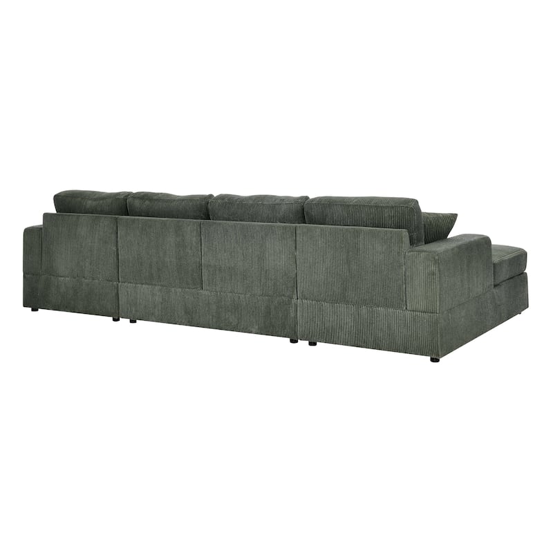 3-Piece Green Corduroy Double-Chaise Sectional: Seats 4, Flexible, Minimalist, Easy to Maintain