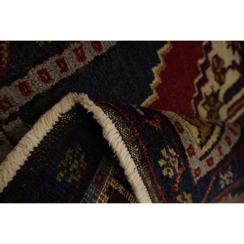 Hand Knotted Oriental 100% Wool Carpet Transitional Geometric Navy Blue & Blues Anatolian Area Rug - 2' 10'' X 1' 9''